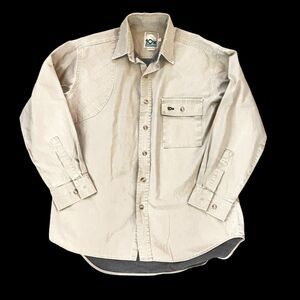 10x Men's Beige Button-Down Shirt Quilted‎ Shoulder Detail Long Sleeve Size L